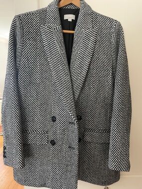 LOFT Black & White Herringbone Double-Breasted Blazer